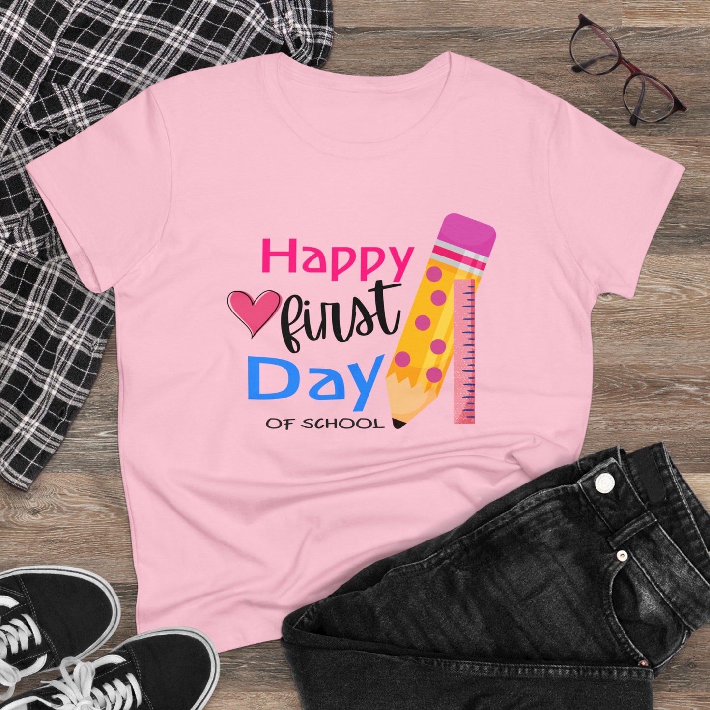 Happy First Day Heart Midweight Cotton Tee