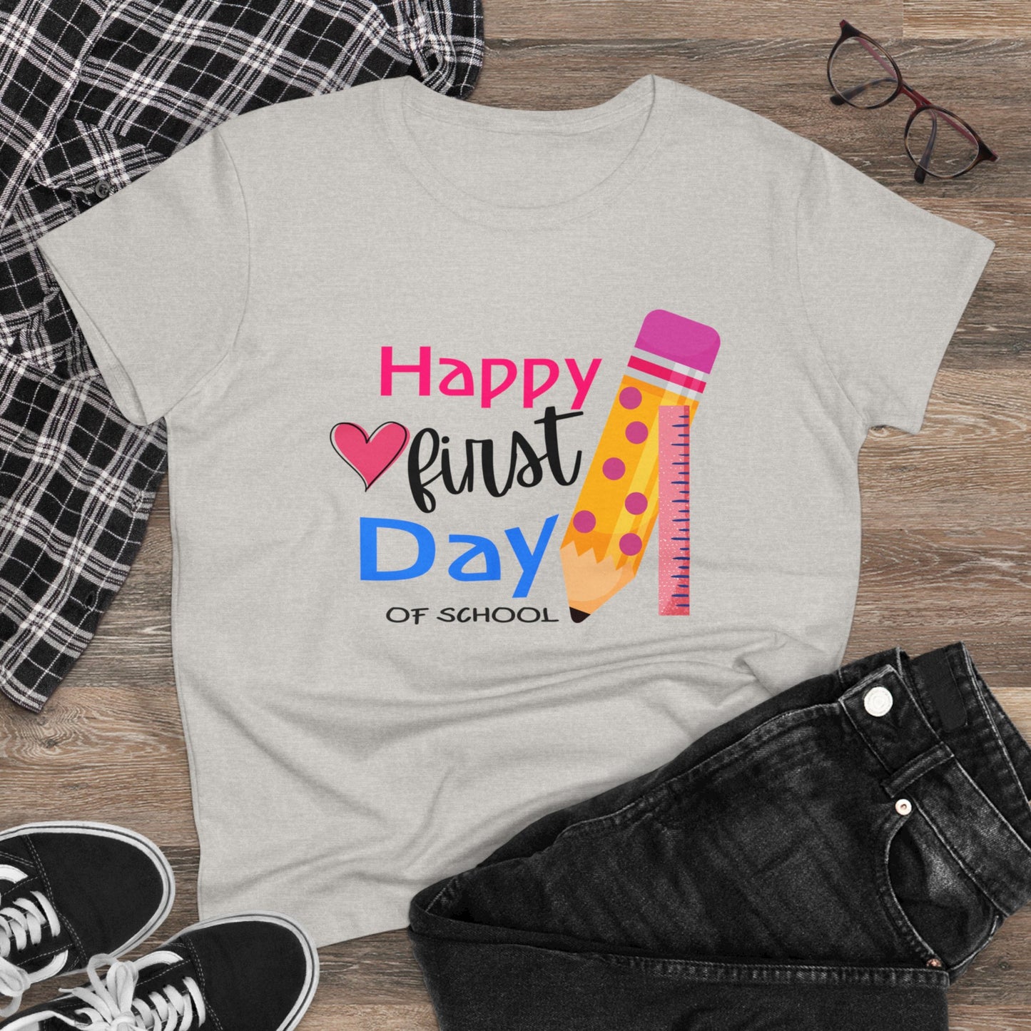 Happy First Day Heart Midweight Cotton Tee